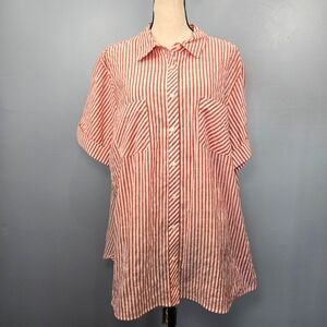 Tommy Hilfiger Alexander Striped Camp Shirt Womens Plus Size 1X Red‎ White NWT
